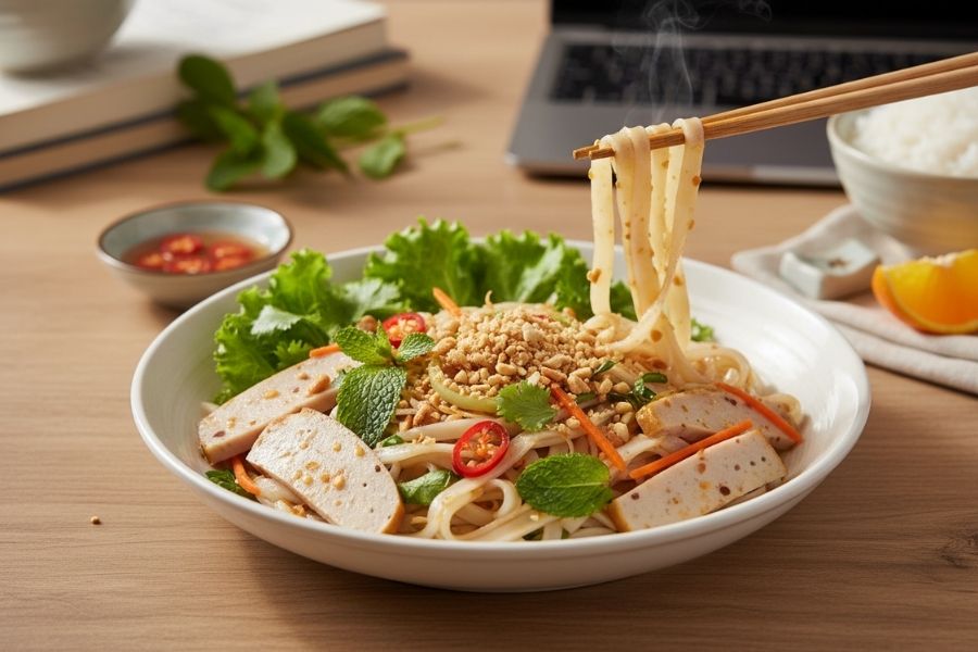 Phở trộn gà xé phiên bản tiết kiệm.