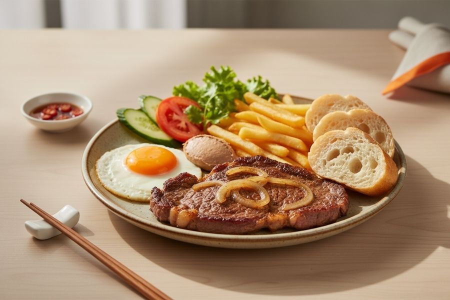Steak bò thăn mềm mọng ăn kèm khoai tây.