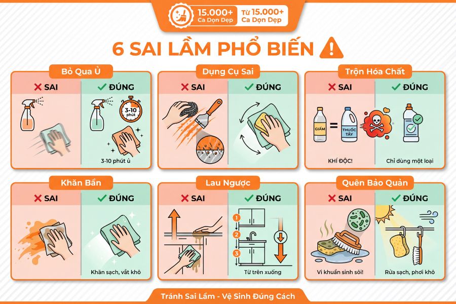 Sử dụng cước sắt hoặc miếng chà nhám lên bề mặt kính và đá là sai lầm phổ biến gây ra các vết xước vĩnh viễn, khiến bếp nhanh bám bẩn hơn về sau.