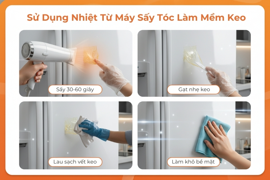 Sử dụng nhiệt từ máy sấy tóc làm mềm keo.