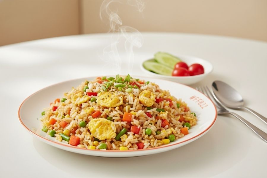 Tận dụng rau củ và trứng làm món cơm chiên thập cẩm.