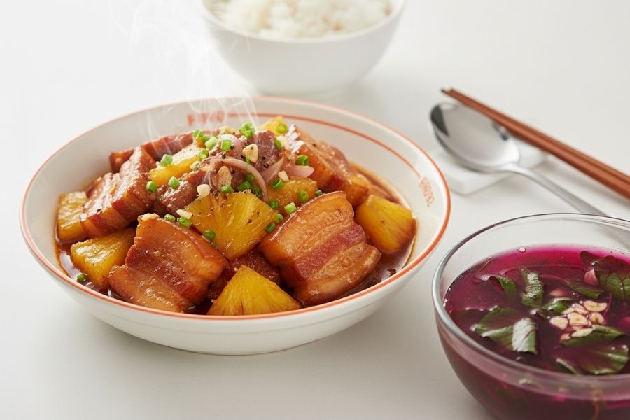 Thịt ba chỉ kho dứa chua ngọt lạ miệng.