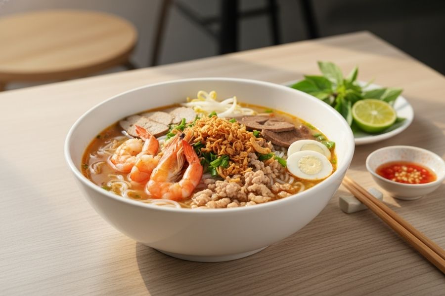 Tô hủ tiếu Nam Vang full topping tôm thịt.