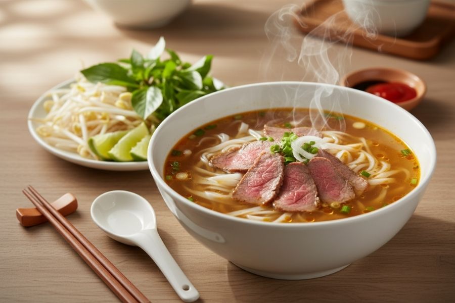 Tô phở bò tái chín nóng hổi chuẩn vị Bắc.