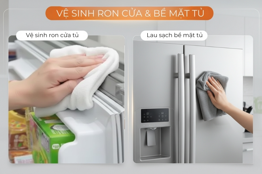 Vệ sinh ron tủ và lau toàn bộ bề mặt tủ.