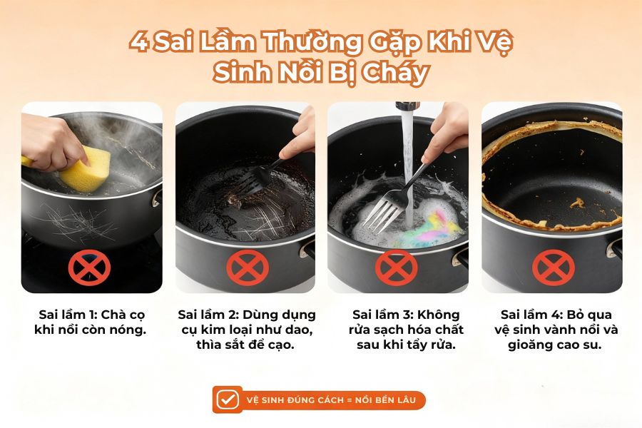 4 sai lầm thường gặp khi cần lưu ý khi vệ sinh nồi.