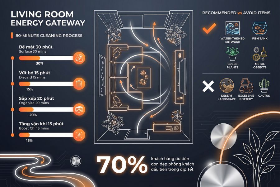 Cách dọn phòng khách theo phong thủy.