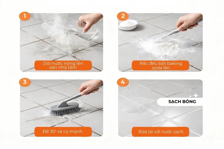 Dùng baking soda tẩy cặn.