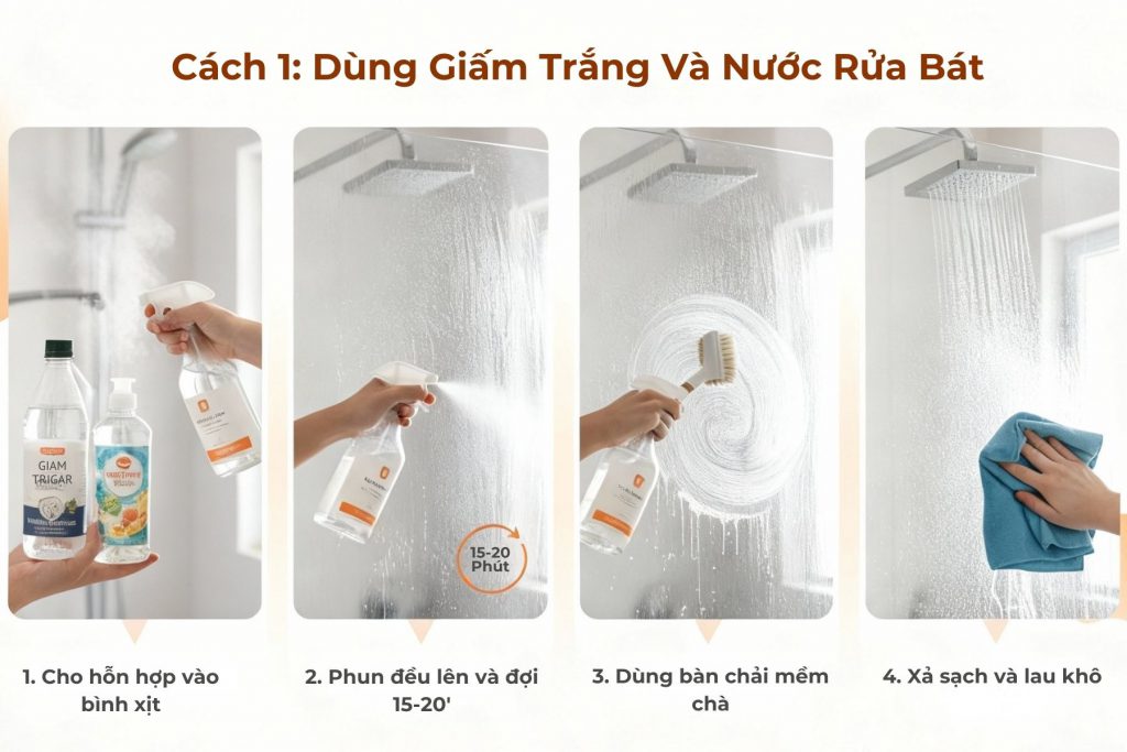 Dùng giấm trắng và nước rửa bát.