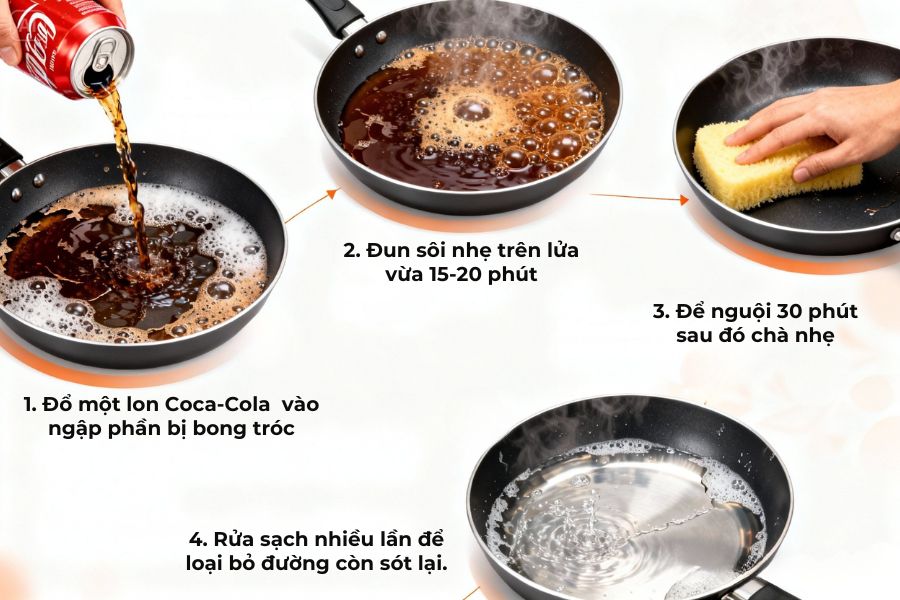 Dùng nước ngọt có gas để tẩy lớp chống dính trên chảo.
