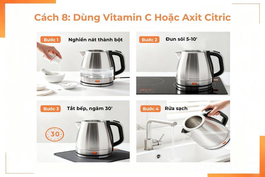 Dùng vitamin C hoặc axit citric.