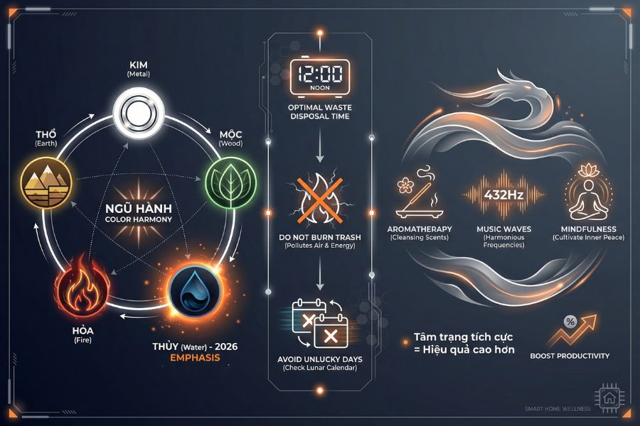 Hãy dùng màu sắc phù hợp, tránh ngày xung khắc, xử lý rác thải đúng cách và quan trọng nhất là tâm phải thanh tịnh.