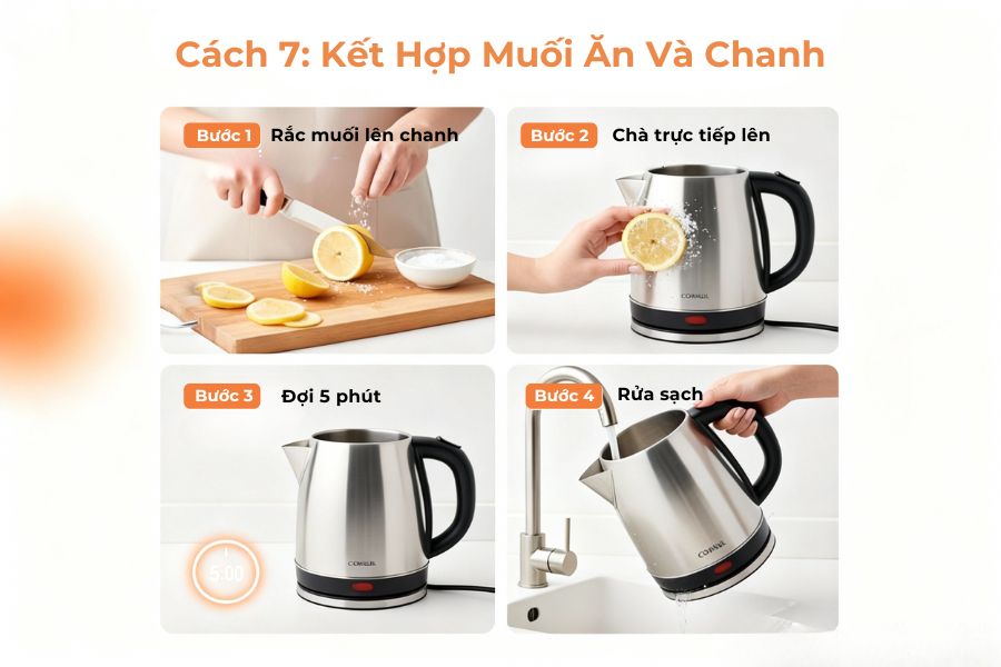 Kết hợp muối ăn và chanh.