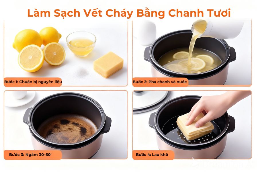 Làm sạch nồi bằng chanh tươi.