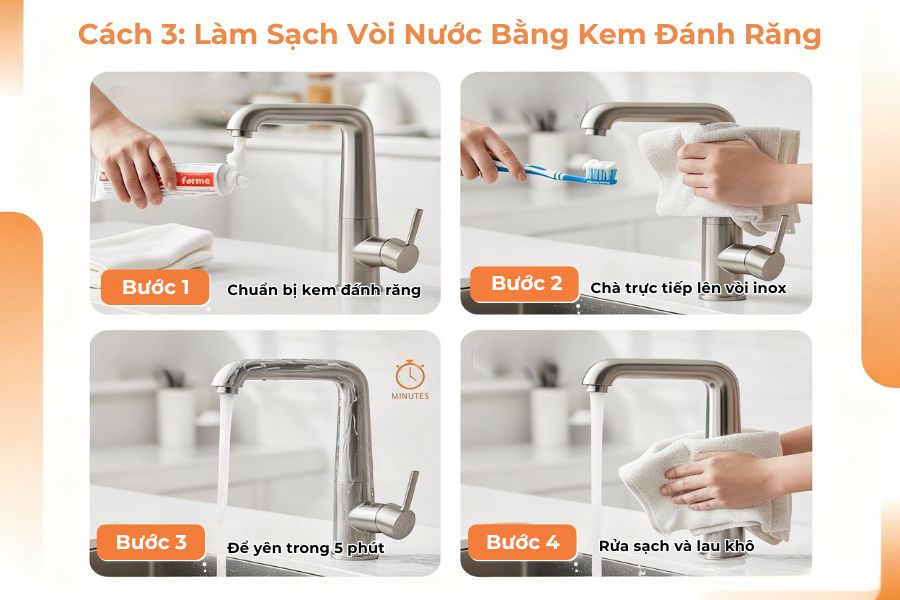 Làm sạch vòi nước bằng kem đánh răng.
