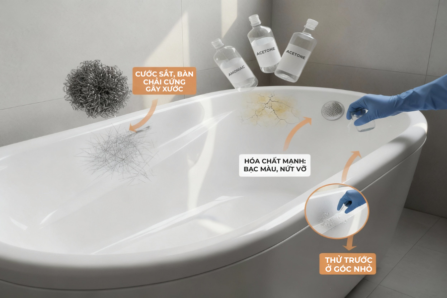 Lưu ý quan trọng tránh làm hỏng bồn tắm từ chuyên gia bTaskee.