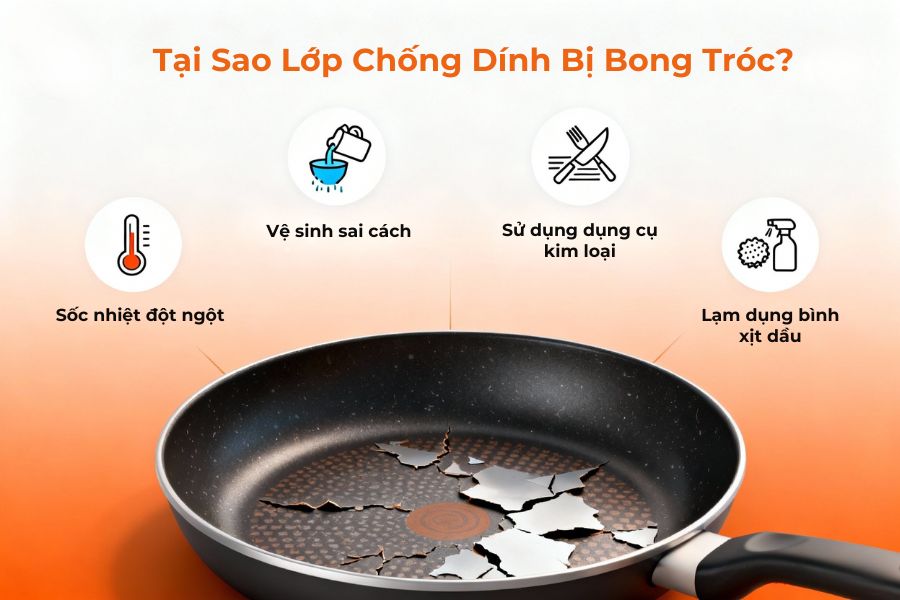 Lý do lớp chống dính bị bong tróc.