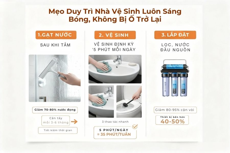 Mẹo duy trì nhà vệ sinh luôn sáng bóng.