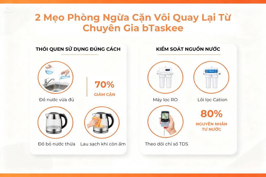 Mẹo phòng ngừa cặn vôi quay lại từ chuyên gia bTaskee.