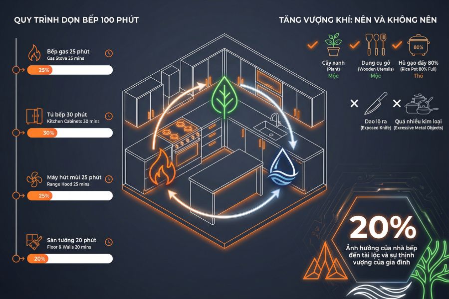 Minh họa cách dọn nhà bếp theo phong thủy.