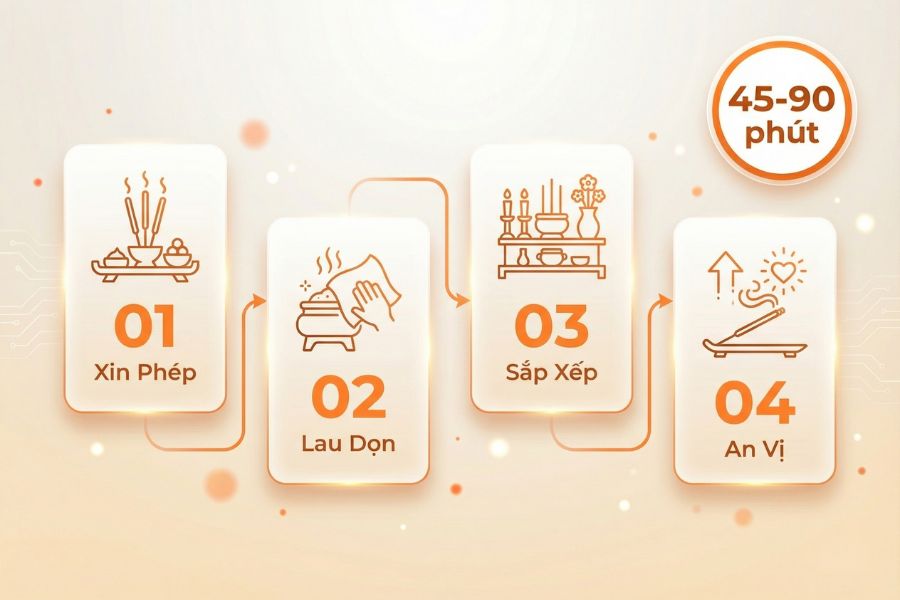 Minh họa quy trình thực hiện nghi lễ Bao sái đầy đủ nhất.