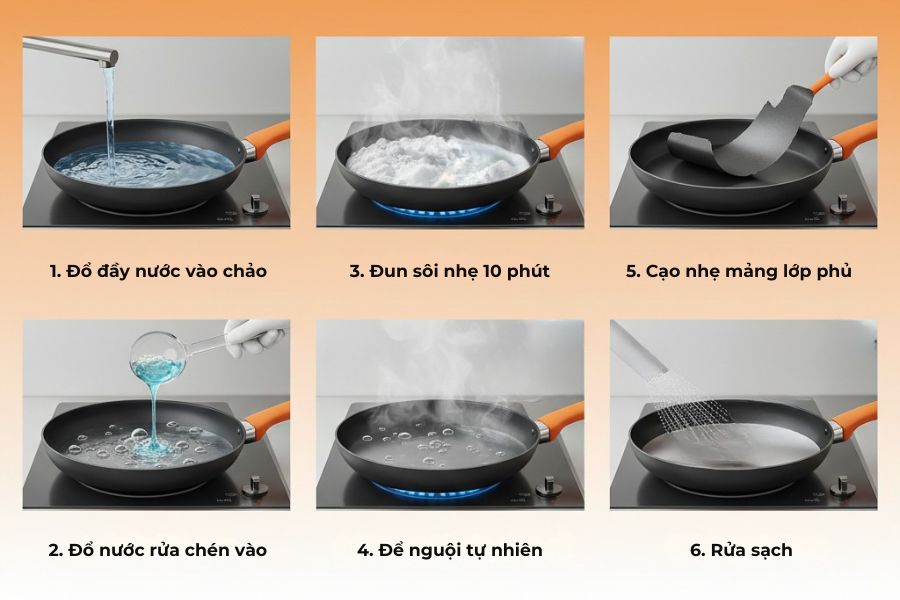 Ngâm nước nóng và nước rửa chén.