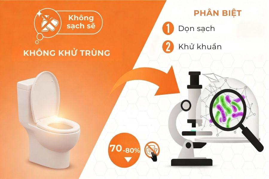 Phân biệt dọn sạch và diệt khuẩn.