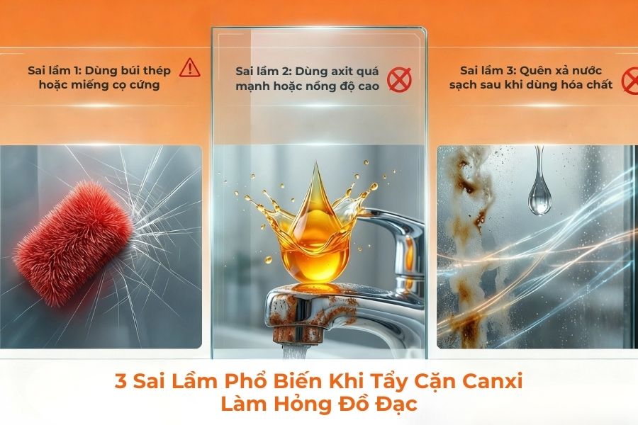 Sai lầm phổ biến khi tẩy cặn canxi.