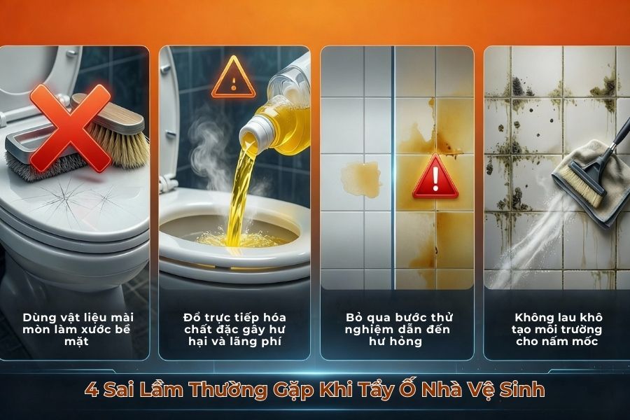 Sai lầm thường gặp khi tẩy ố nhà vệ sinh.