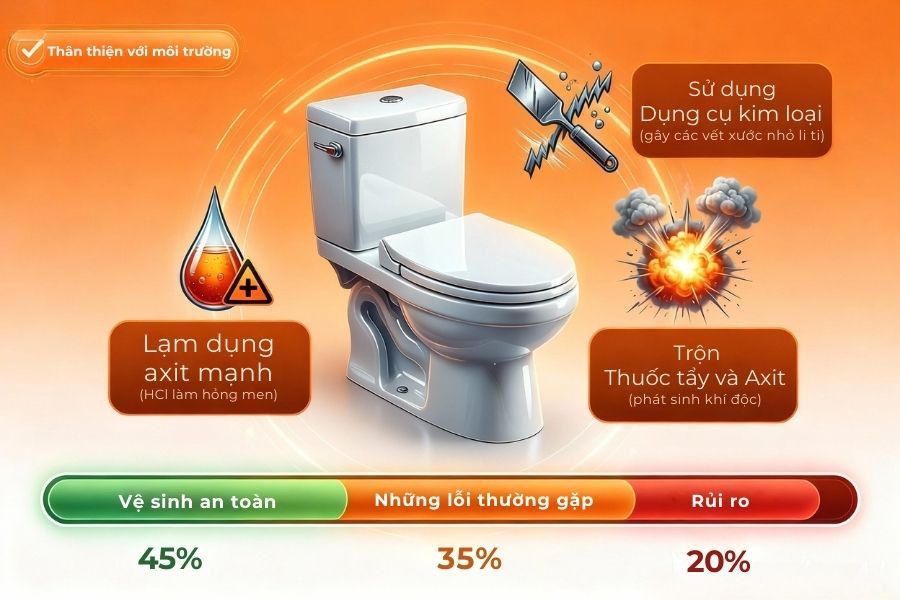 Sai lầm thường gặp khi vệ sinh và bảo trì bồn cầu.