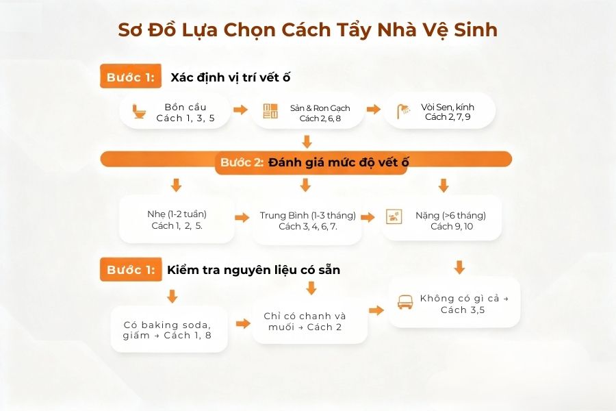 Sơ đồ lựa chọn cách tẩy nhà vệ sinh.