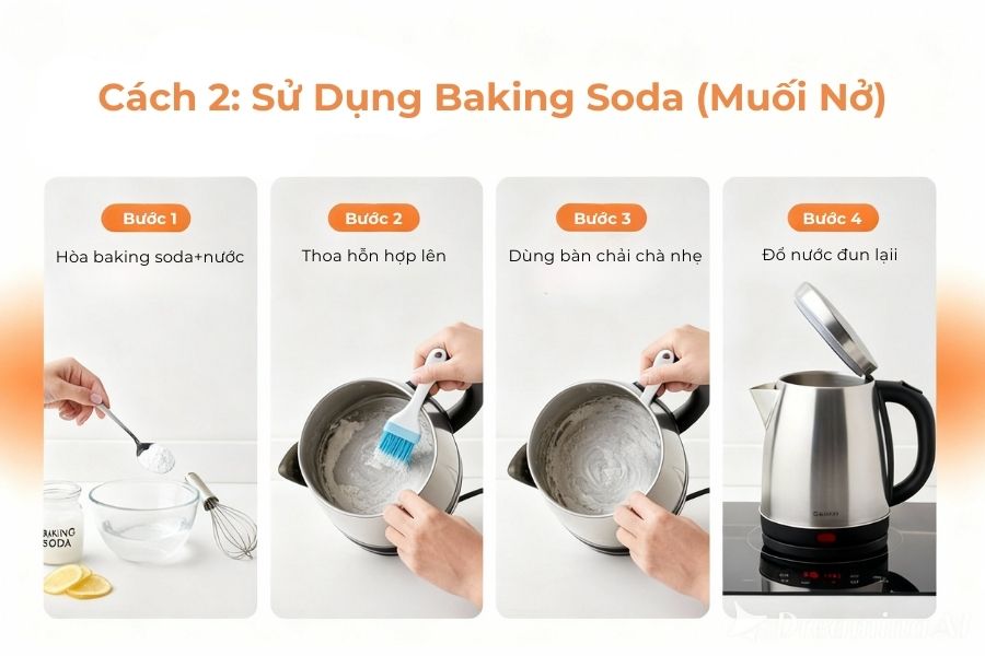 Sử dụng baking soda làm sạch.