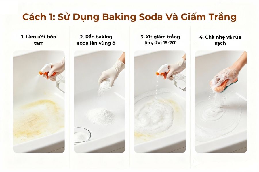 Sử dụng baking soda và giấm trắng.