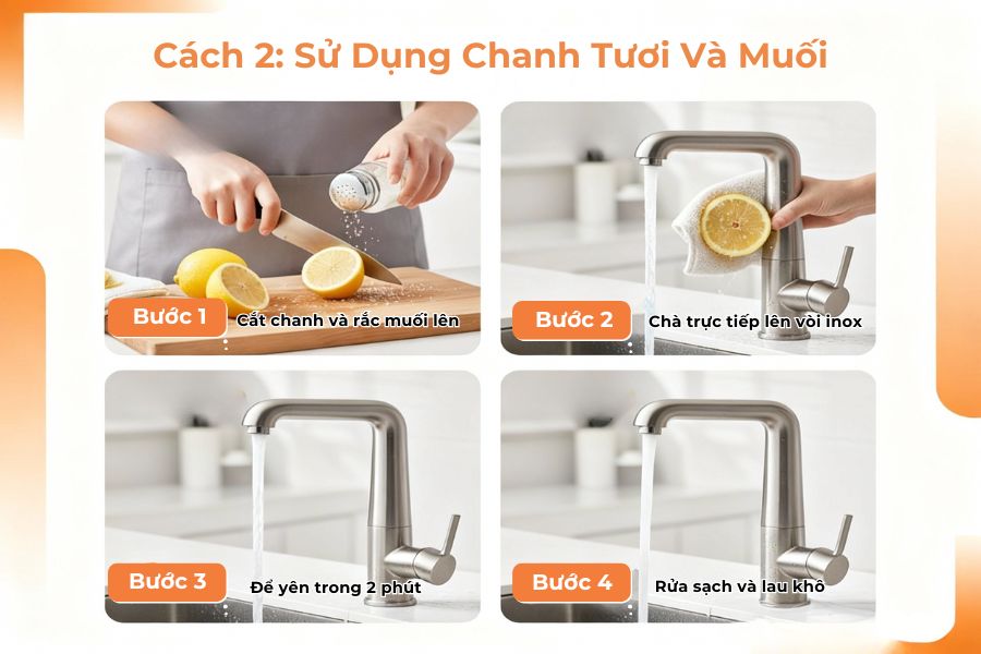 Sử dụng chanh tươi và muối làm sạch.