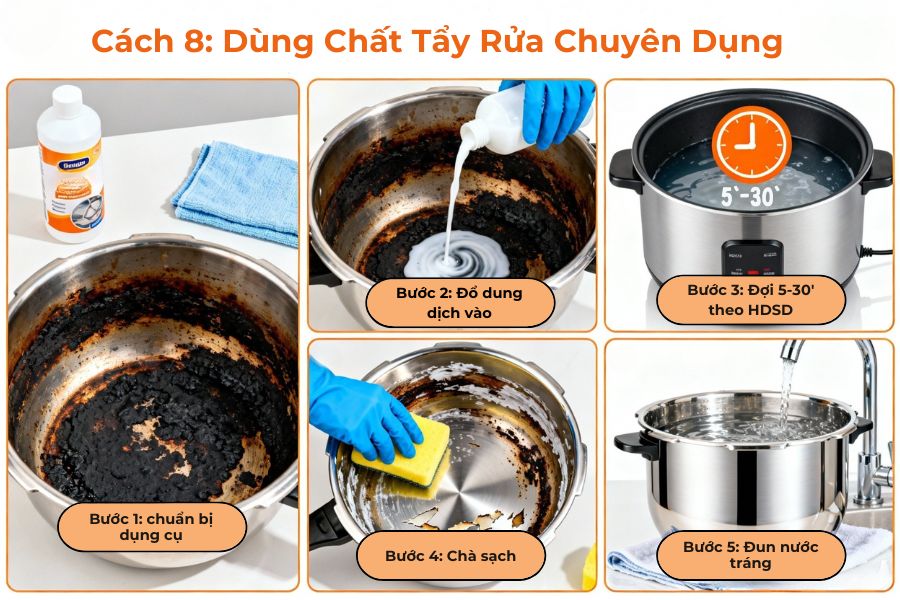 Sử dụng chất tẩy rửa chuyên dụng khi vết cháy quá sâu.