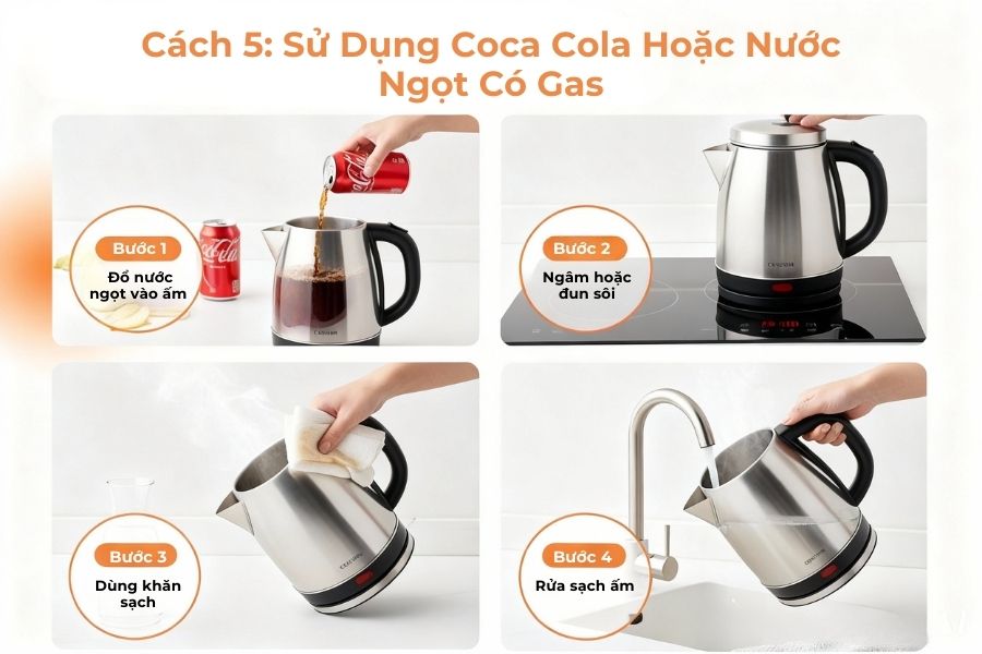 Sử dụng coca-cola hoặc nước ngọt có gas.