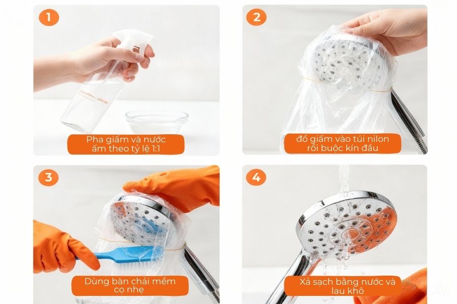 Sử dụng giấm trắng tẩy cặn canxi.