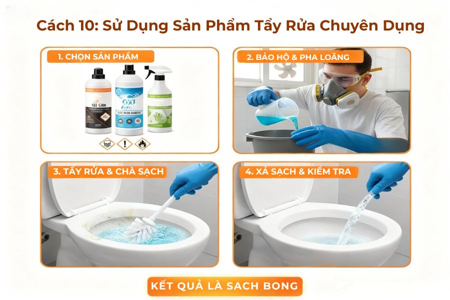 Sử dụng sản phẩm tẩy rửa chuyên dụng.