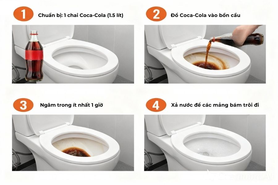 Tẩy bồn cầu bằng coca-cola.