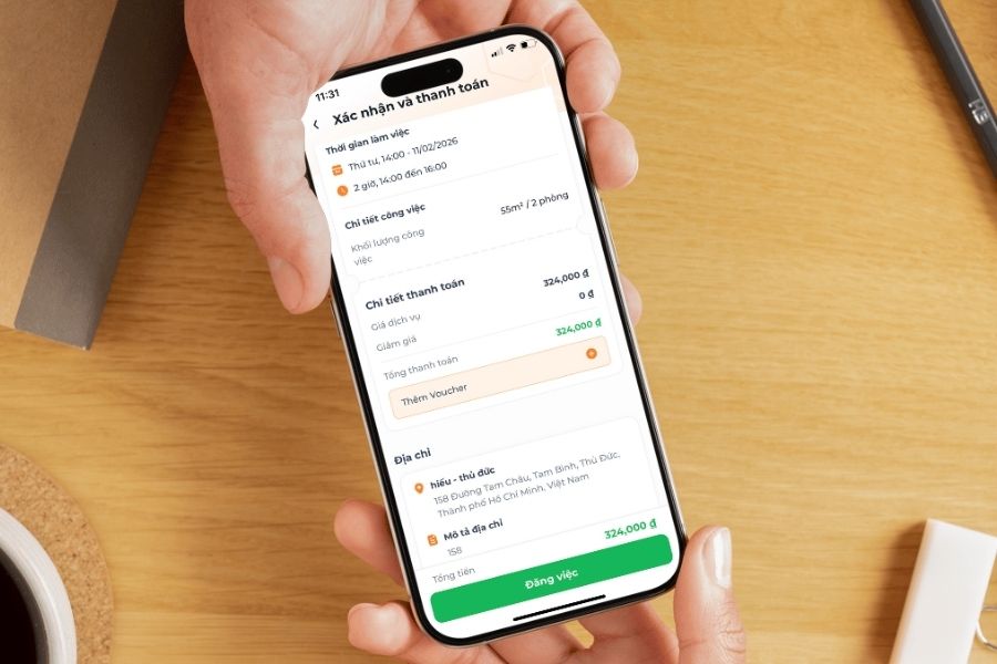 Cuối cùng là xác nhận và đăng việc.