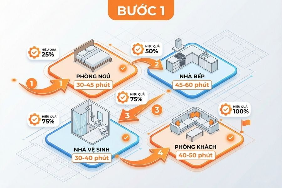 Đầu tiên là lập sơ đồ dọn dẹp nhà cửa.