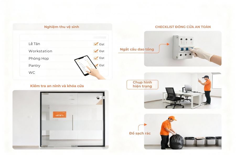 Quy trình nghiệm thu và checklist đóng cửa văn phòng.