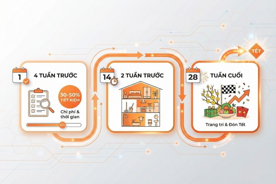 Timeline 3 giai đoạn dọn nhà từ kinh nghiệm bTaskee.