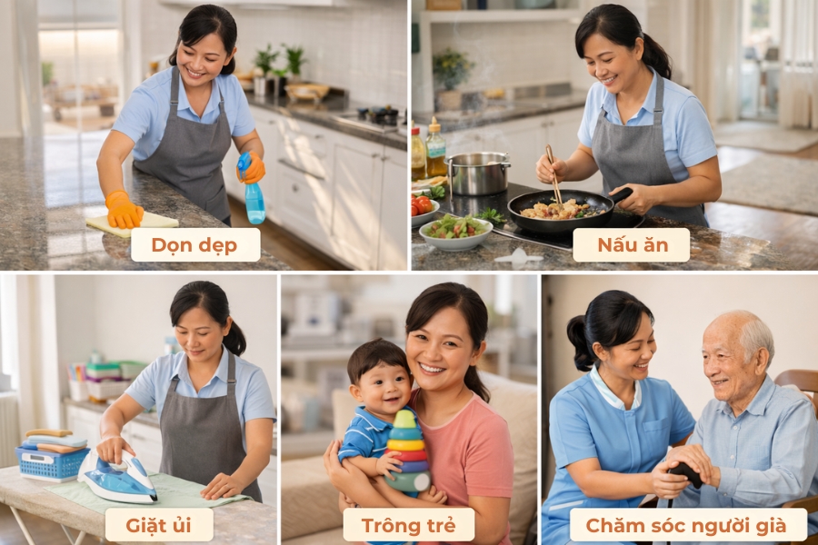 5 nhóm công việc chính phổ biến cho giúp việc truyền thống.