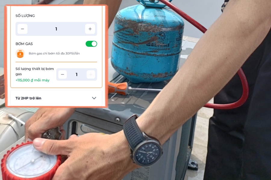 Giá bơm gas được thông báo cụ thể cho bạn trong quá trình đặt lịch.