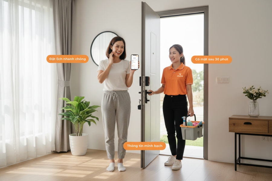 Mọi thao tác đều được thực hiện trên app bTaskee.